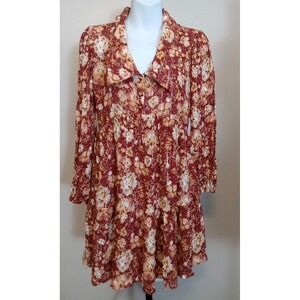 B.O.G collective Brown Blush  Lined Multi Floral Tinsel Collar Mini Dress Size S